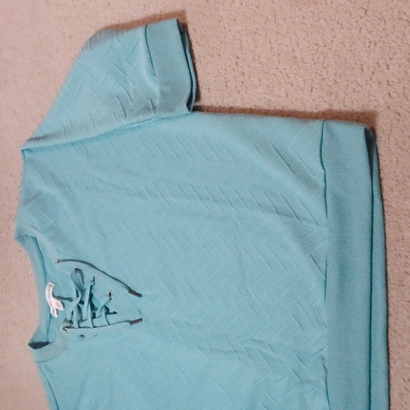 New York Laundry Teal Lace-Up Top - Picture 8 of 11